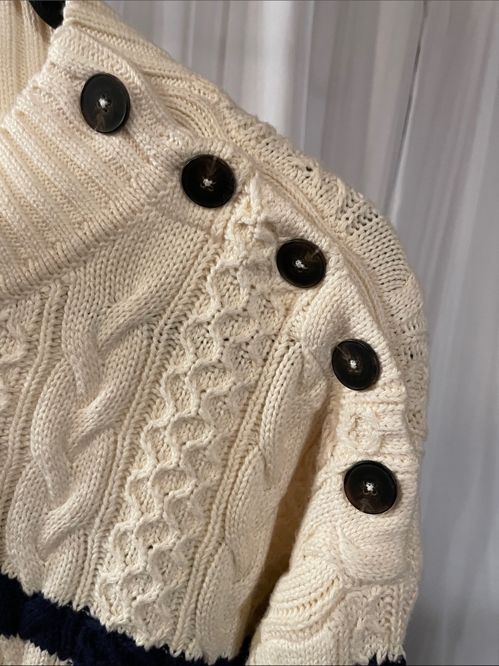 Hatley Cream & Navy Button Neck Striped Cable-Knit Sweater - Picture 3 of 6